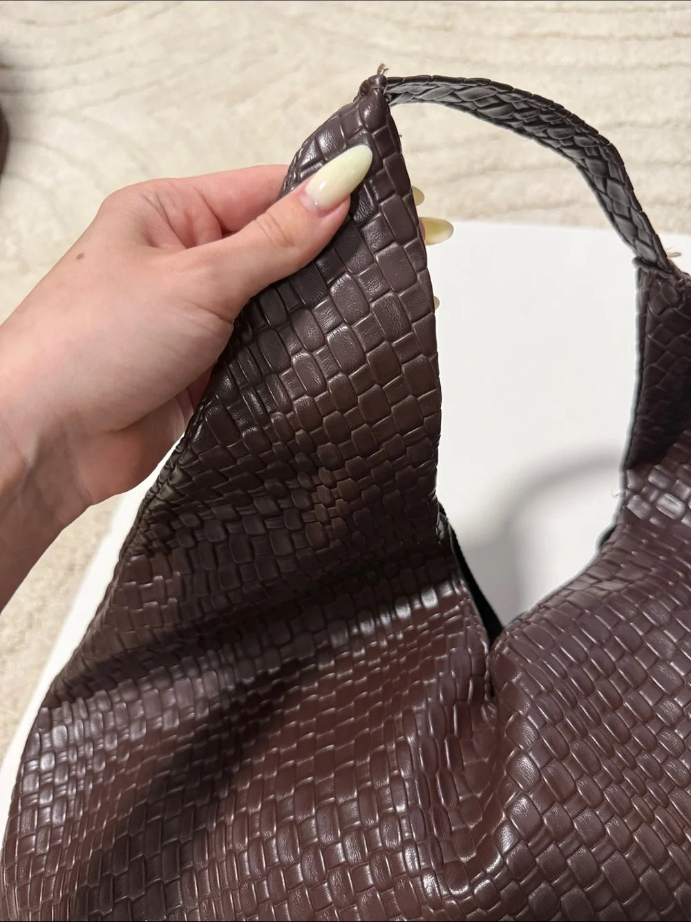 Woven Hobo Shoulder Bag - Dark Brown